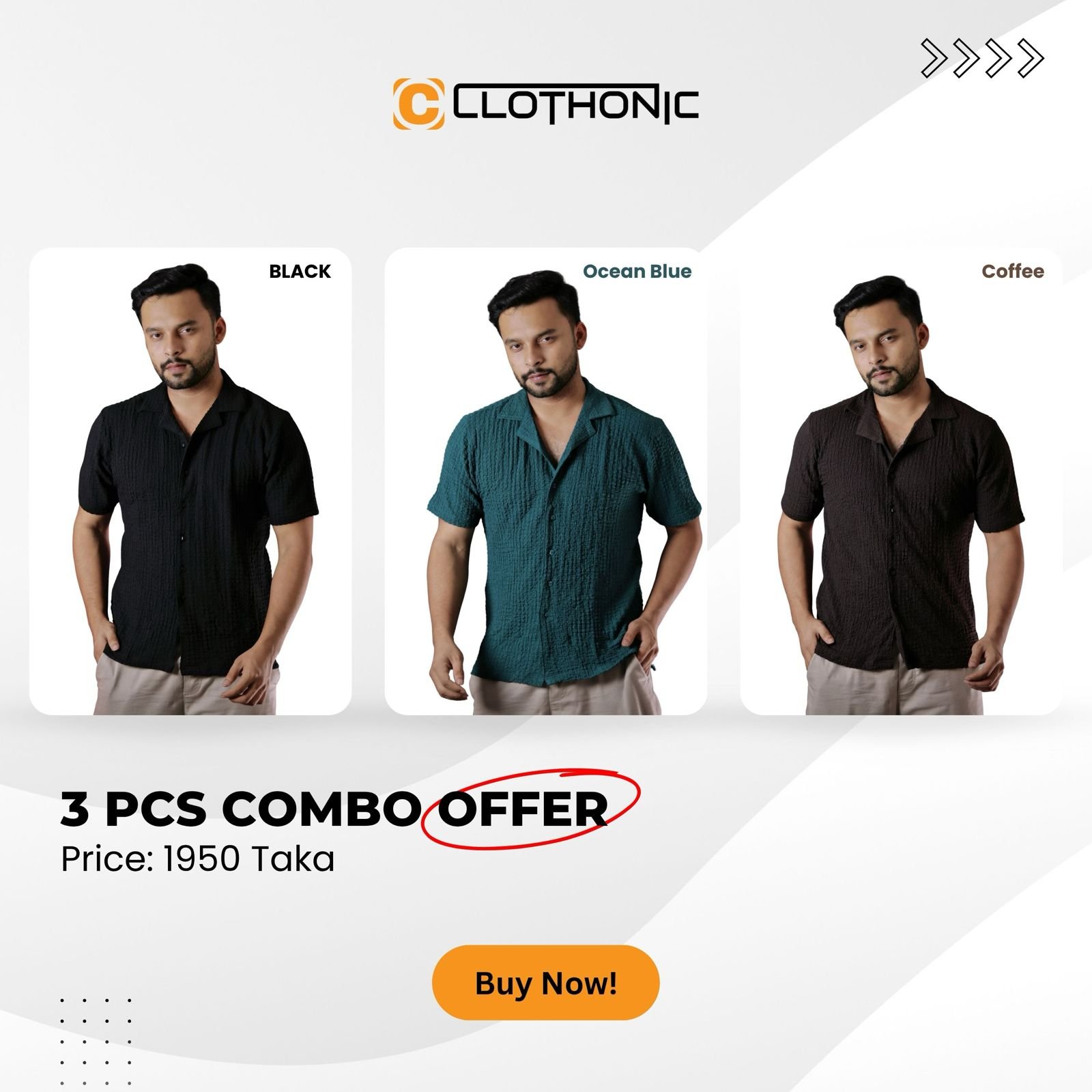 Half Sleeve Shirt 3 Pcs Combo | Black+Ocean Blue+Coffee