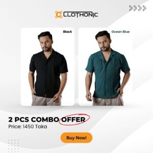 Half Sleeve Shirt 2 Pcs Combo | Black+Ocean Blue