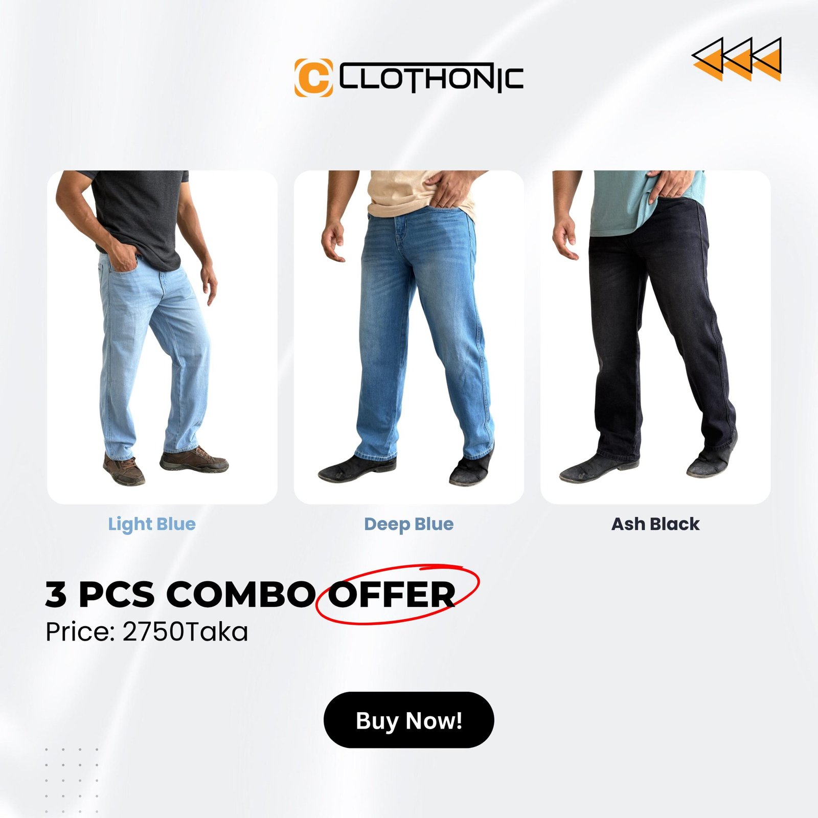 4 Pocket Premium Denim Baggy Pant Combo | Light Blue+Deep Blue+Ash Black