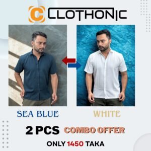 Short Sleev Casual Shirt | White+Sea Blue