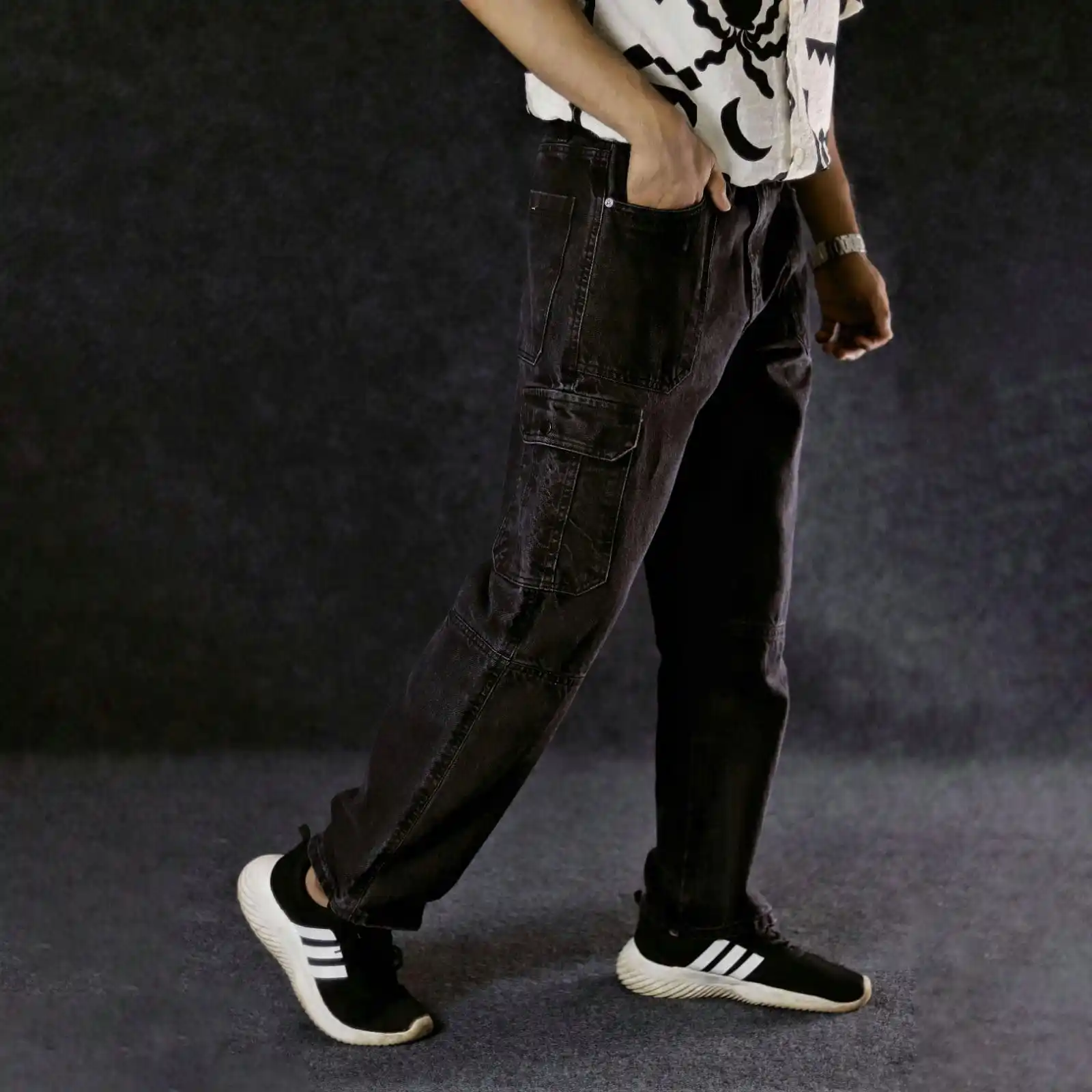 1 pcs ash black Premium Denim Baggy Pant